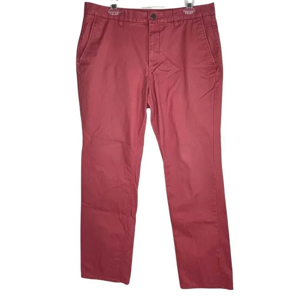 Bonobos Mens Straight Leg Cotton Flat Front Chino Pants Dusty Red Size 35x32